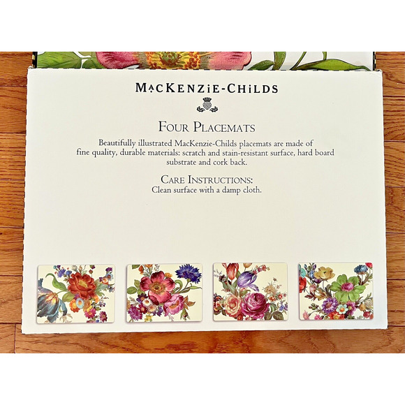 MacKenzie-Childs Flower Market Set of 4 White Cork Back Placemats NWT - Picture 2 of 4